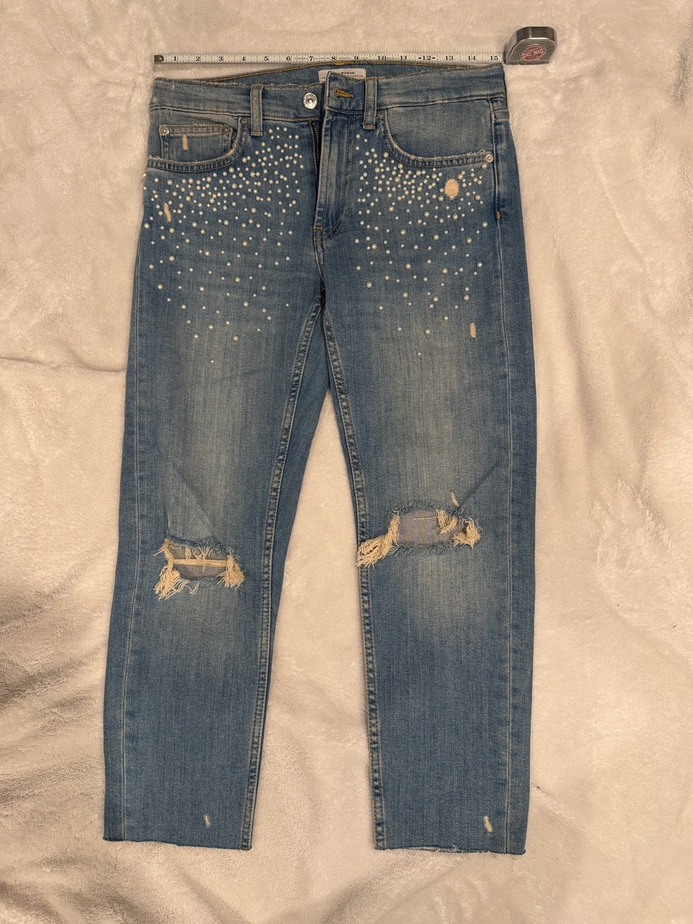 Zara Blue Crop Jeans with Rhinestone Detail
